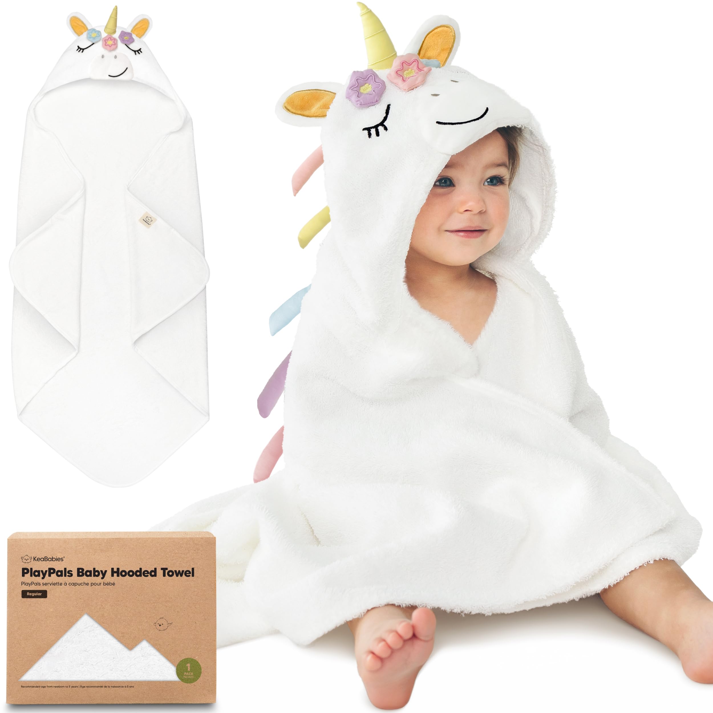 KeaBabies hooded towel with animal hood for bath time fun and warmth