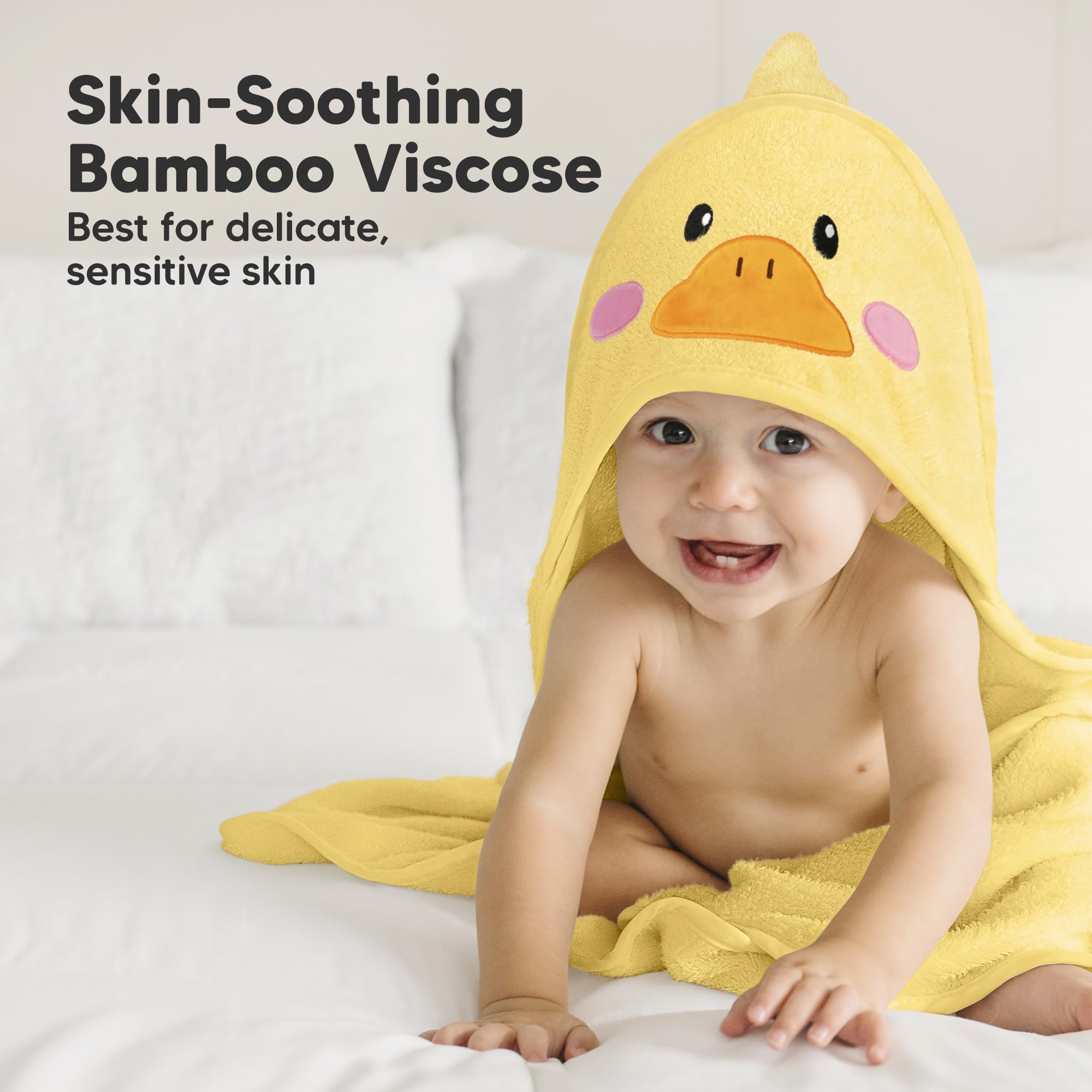KeaBabies bamboo viscose towel demonstrates triple absorbency for fast drying.