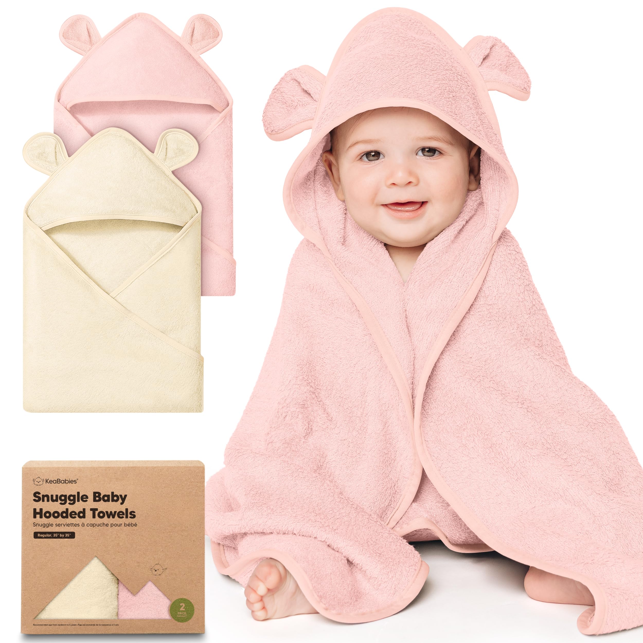 KeaBabies hooded towel with bear ears in Rose Ivory, soft and plush.