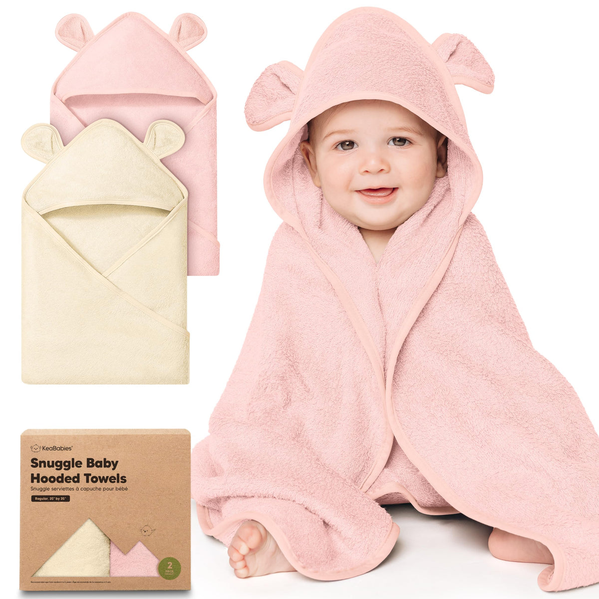 KeaBabies hooded towel with bear ears in Rose Ivory, soft and plush.