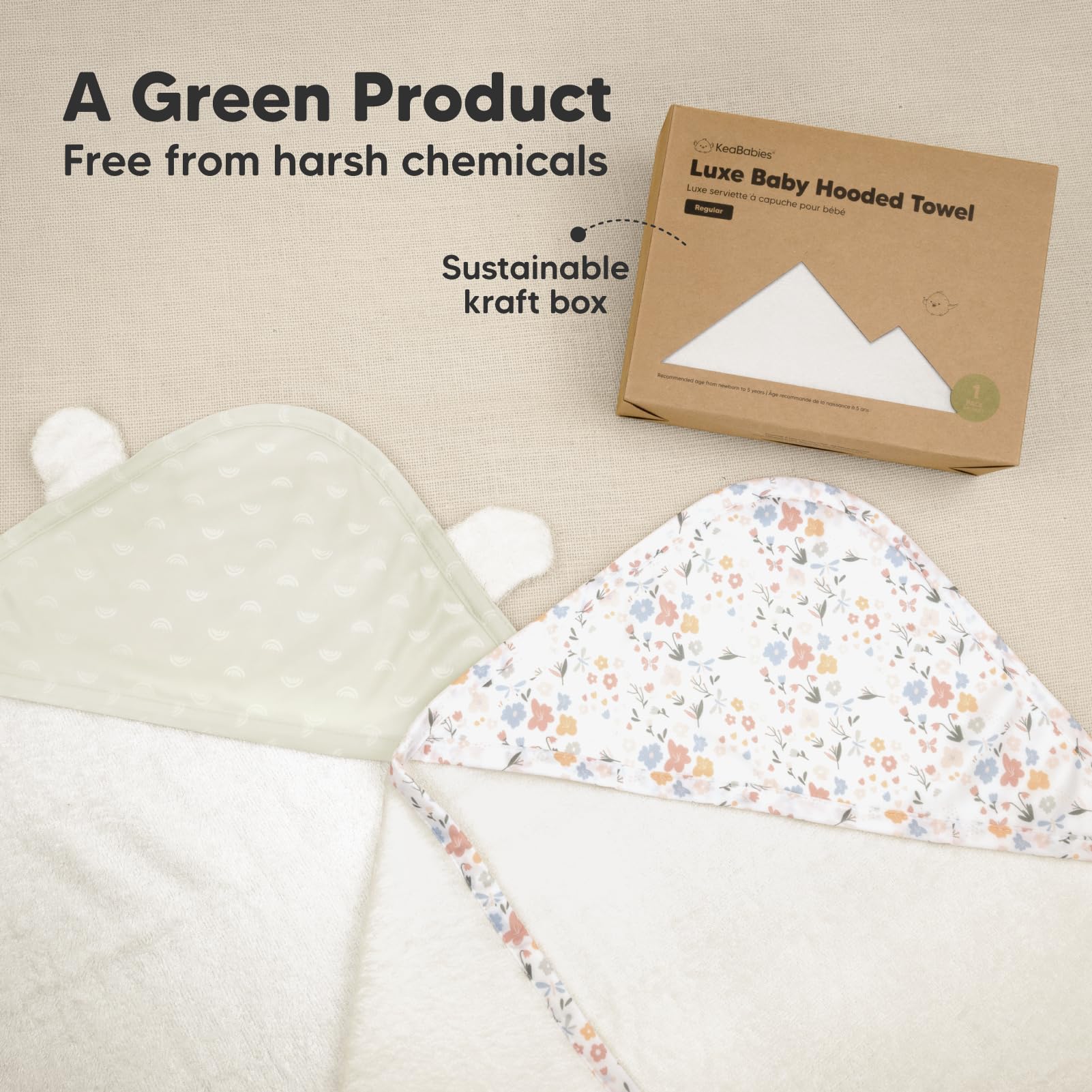 KeaBabies hooded towel aids quick, gentle drying after bath time.