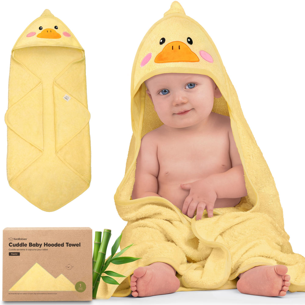 KeaBabies hooded towel with duck design for newborns, ultra-soft and absorbent.