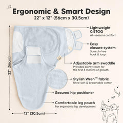 KeaBabies Four-step hook-loop closure detail simplifies safe, quick swaddling.