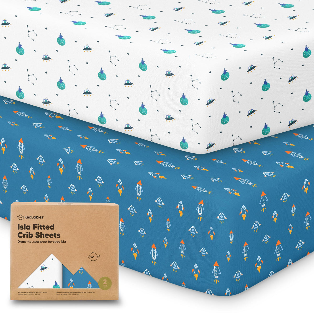 KeaBabies Isla fitted crib sheet on a standard 52x28 mattress showing the soft bamboo fabric