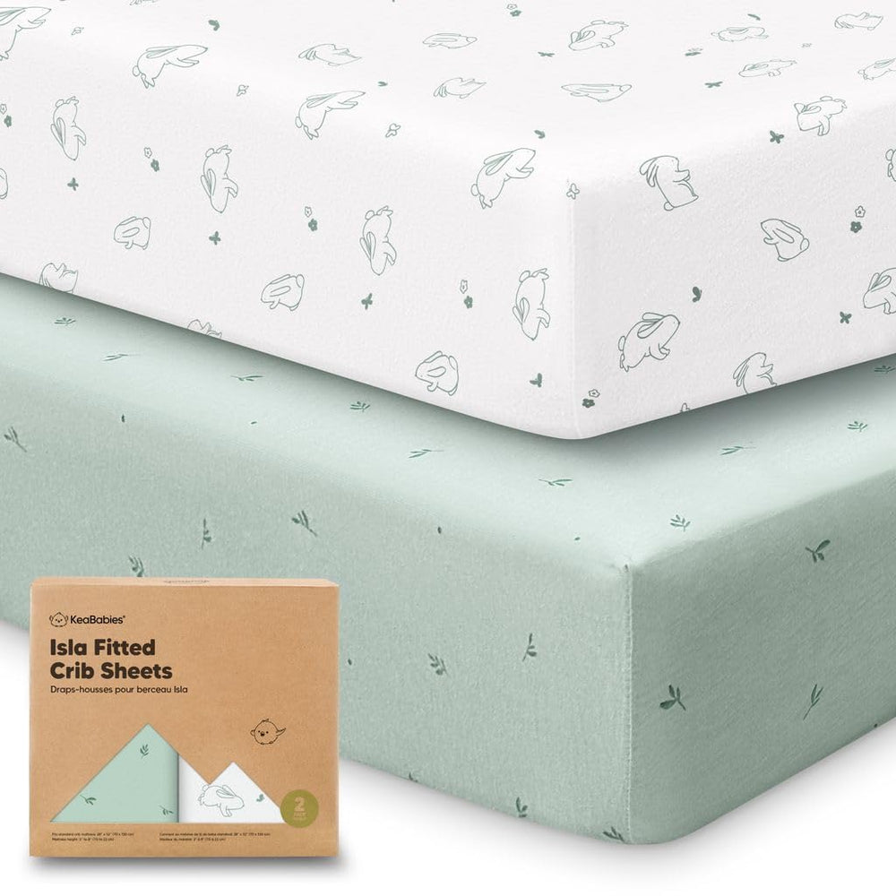 KeaBabies Isla fitted crib sheet with bunny print, soft bamboo fabric for gentle baby comfort.