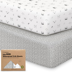 KeaBabies Isla Protect+ crib sheet flat on mattress with snug, waterproof protection.