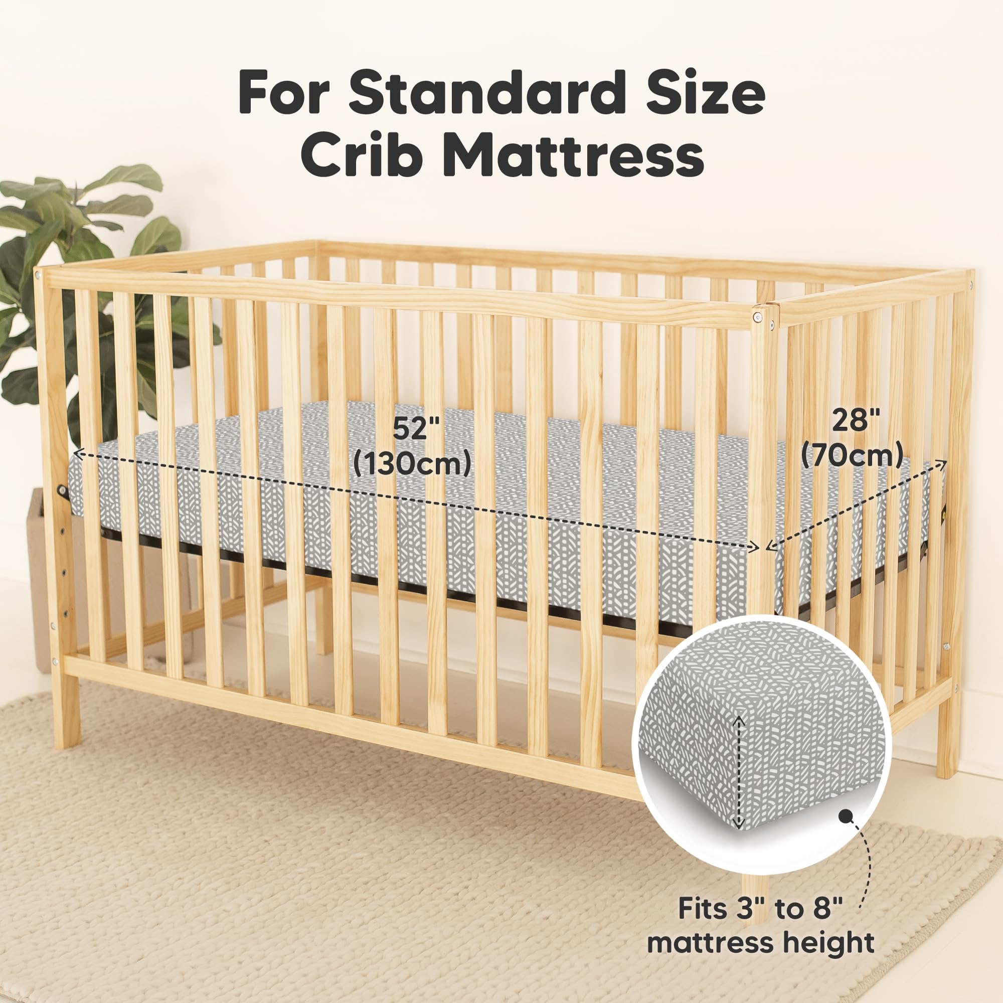 KeaBabies Isla Protect+ sheet on mattress shows easy on-off and secure fit.