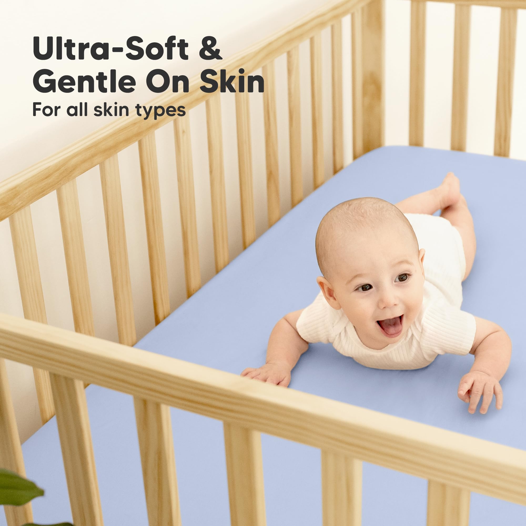 KeaBabies Isla Protect+ snugfit-band closeup showing secure, wrinkle free sleep surface