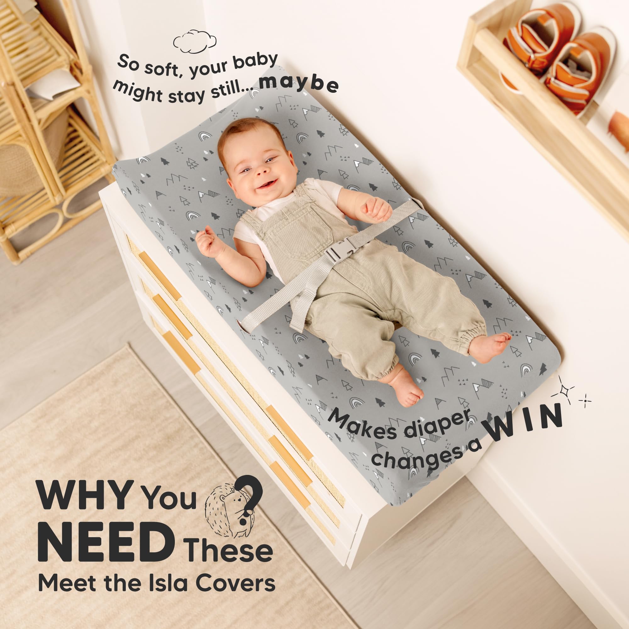 KeaBabies Isla cover demonstrating SnugFit bands keeping it in place