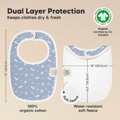 KeaBabies large coverage bib stays flat on baby's chest during messes