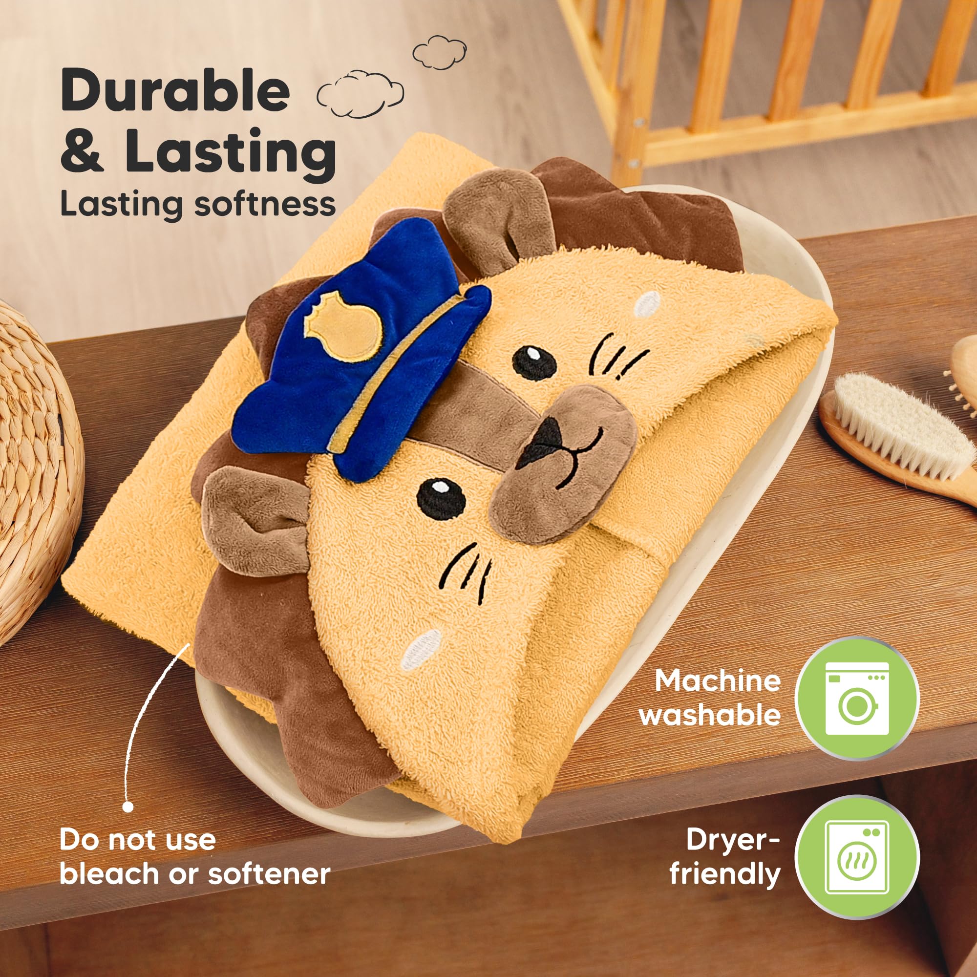 Large 43x40 inch towel suitable for babies to toddlers