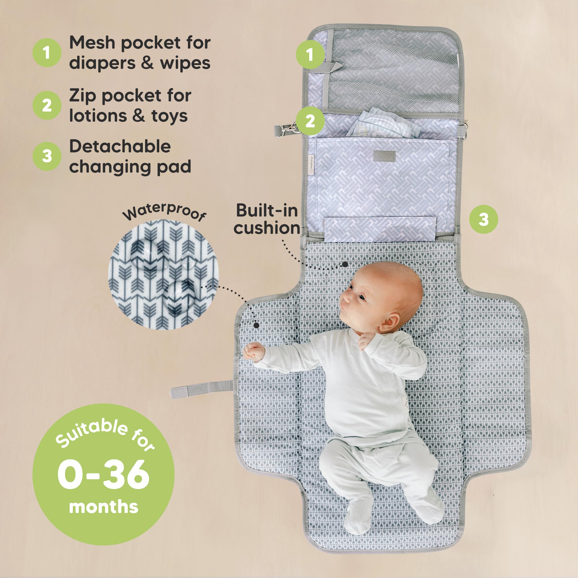 KeaBabies large changing pad unfolded, offering a roomy surface for diaper changes.