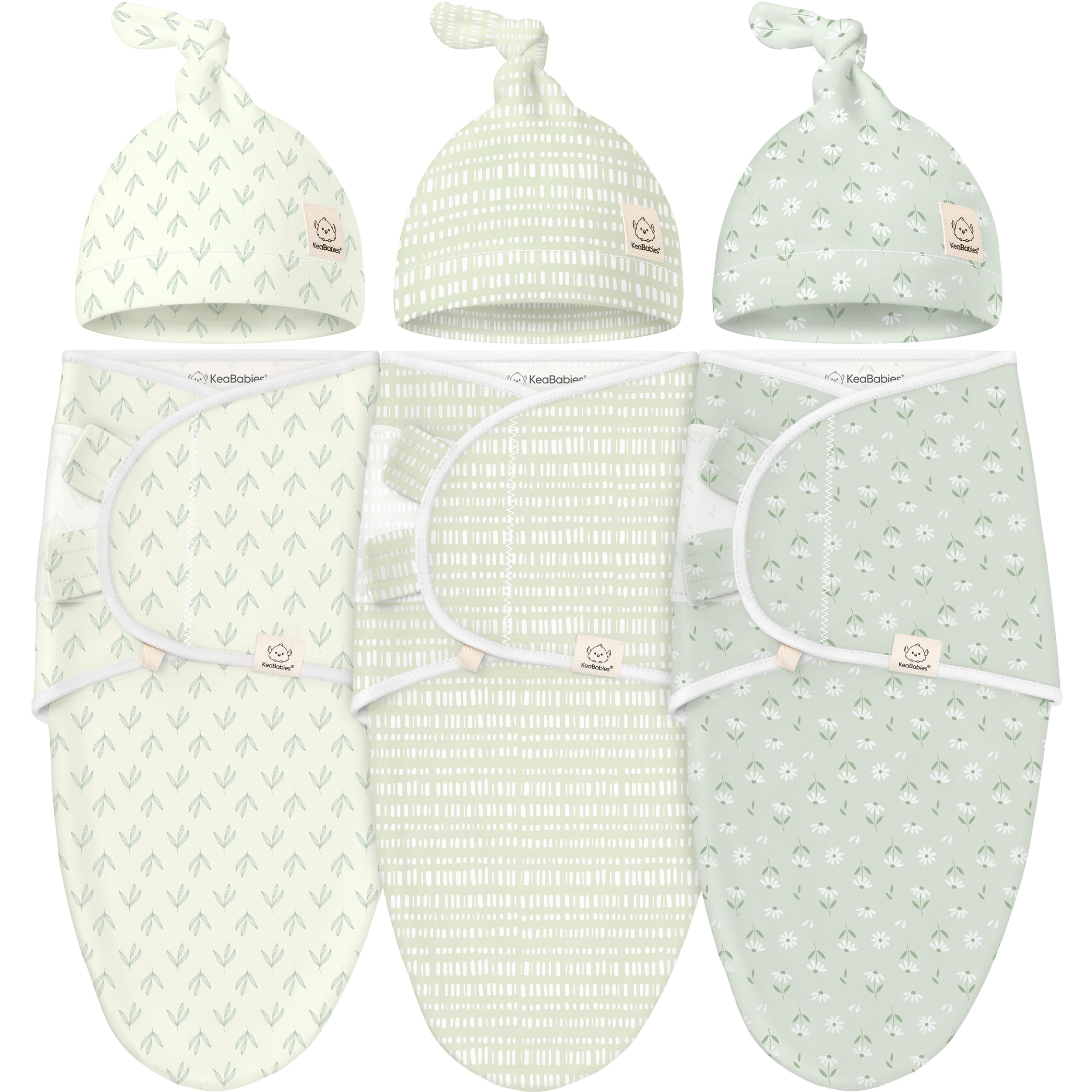 KeaBabies leafy swaddle pack close-up showing soft fabric for newborn comfort.