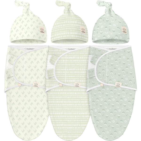 KeaBabies leafy swaddle pack close-up showing soft fabric for newborn comfort.