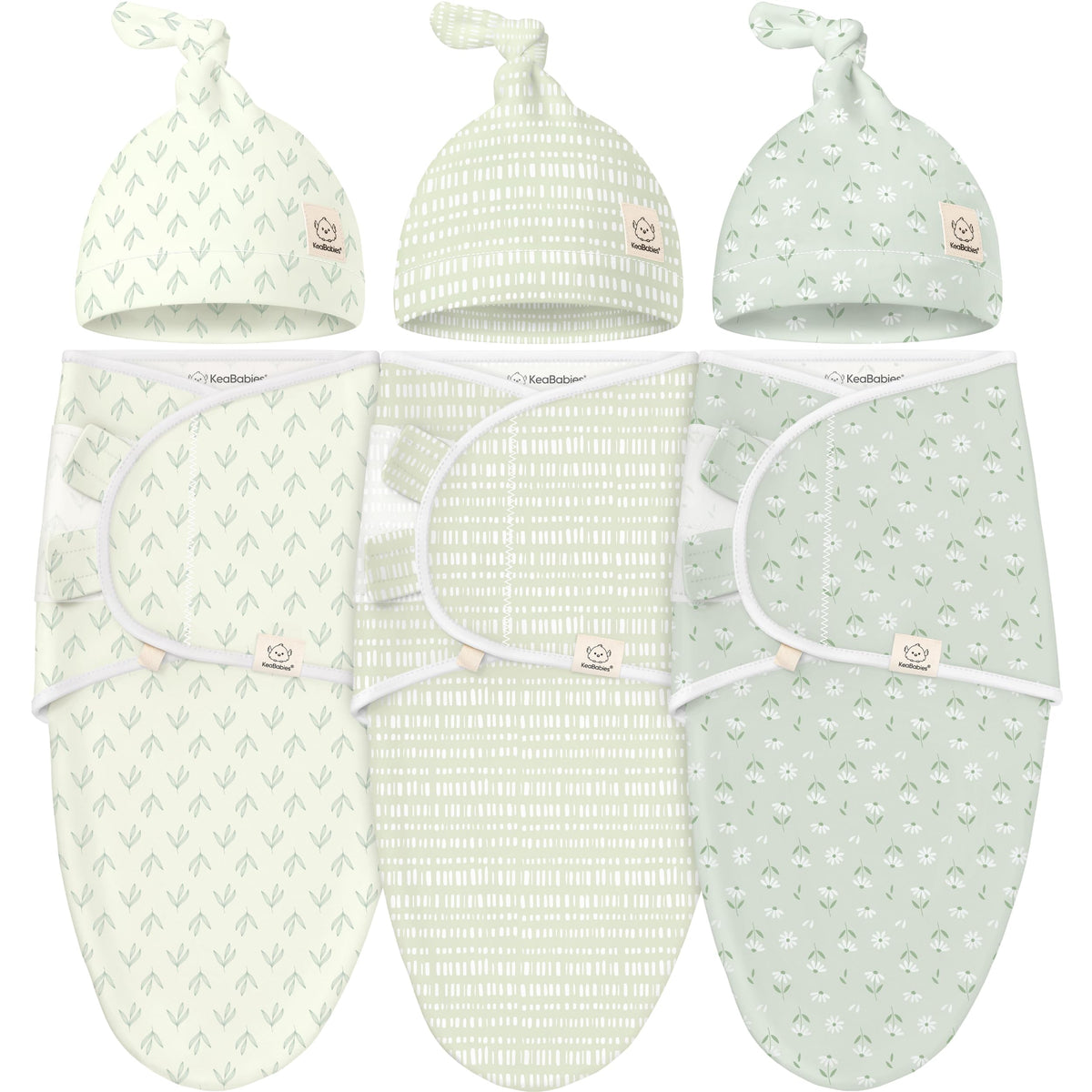 KeaBabies leafy swaddle pack close-up showing soft fabric for newborn comfort.