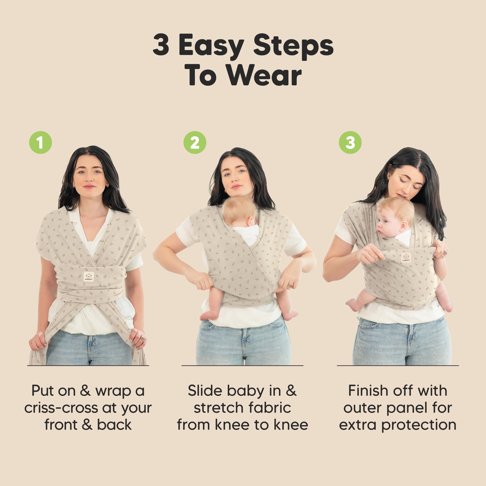 KeaBabies Leafy wrap supports newborn to toddler growth with comfortable weight distribution.