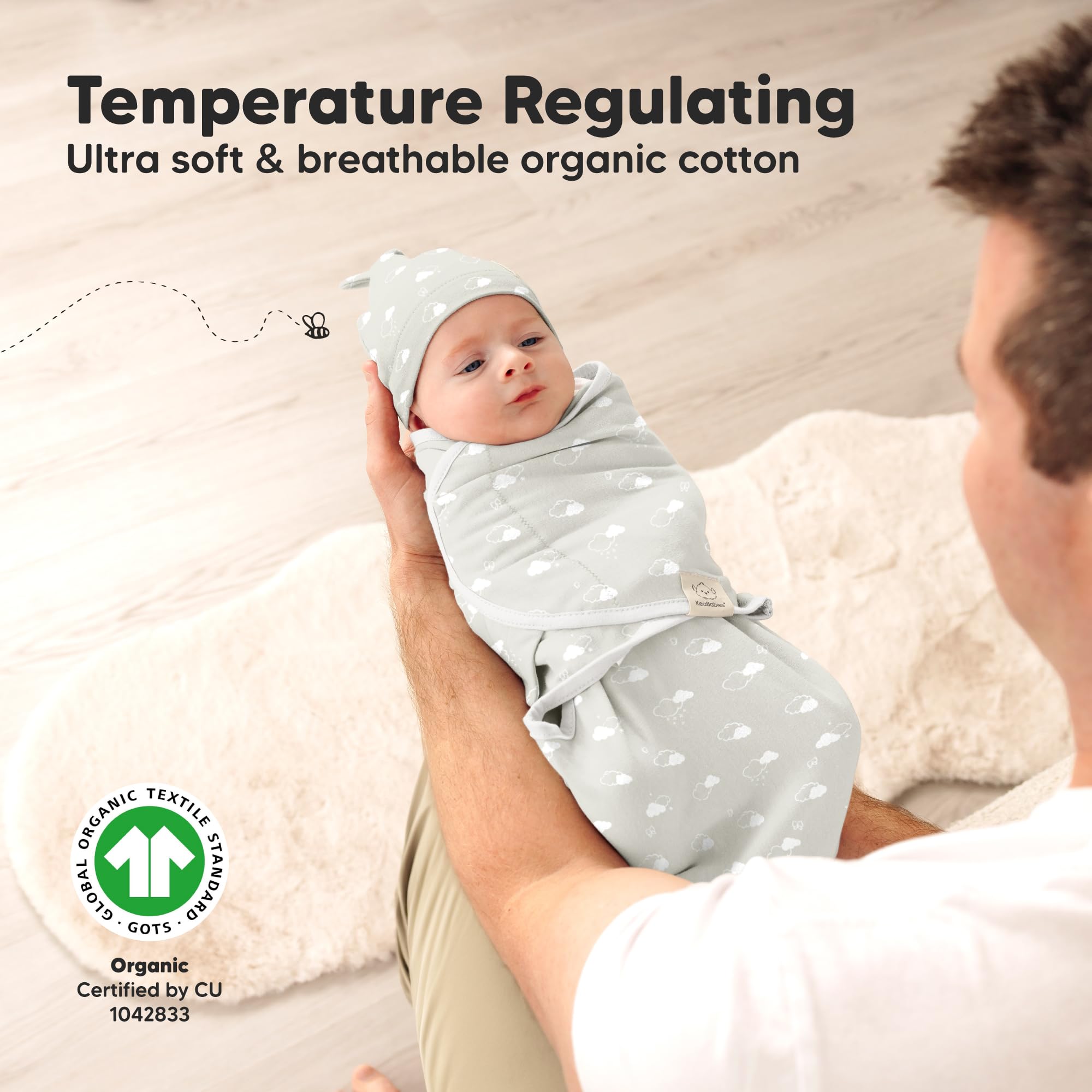 KeaBabies lightweight breathable 0-5 tog fabric displayed for year-round comfort