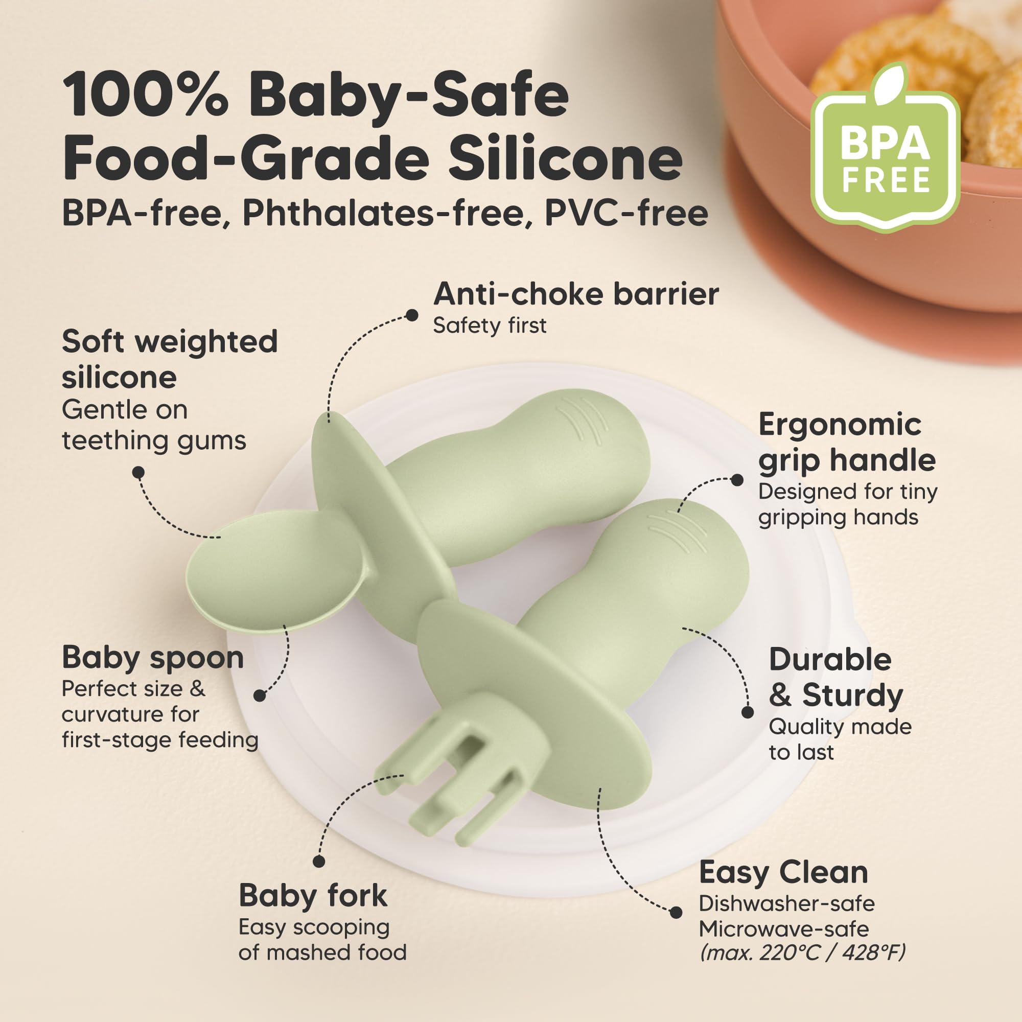 KeaBabies Lil' Prep set – ergonomic grip for tiny hands during self-feeding