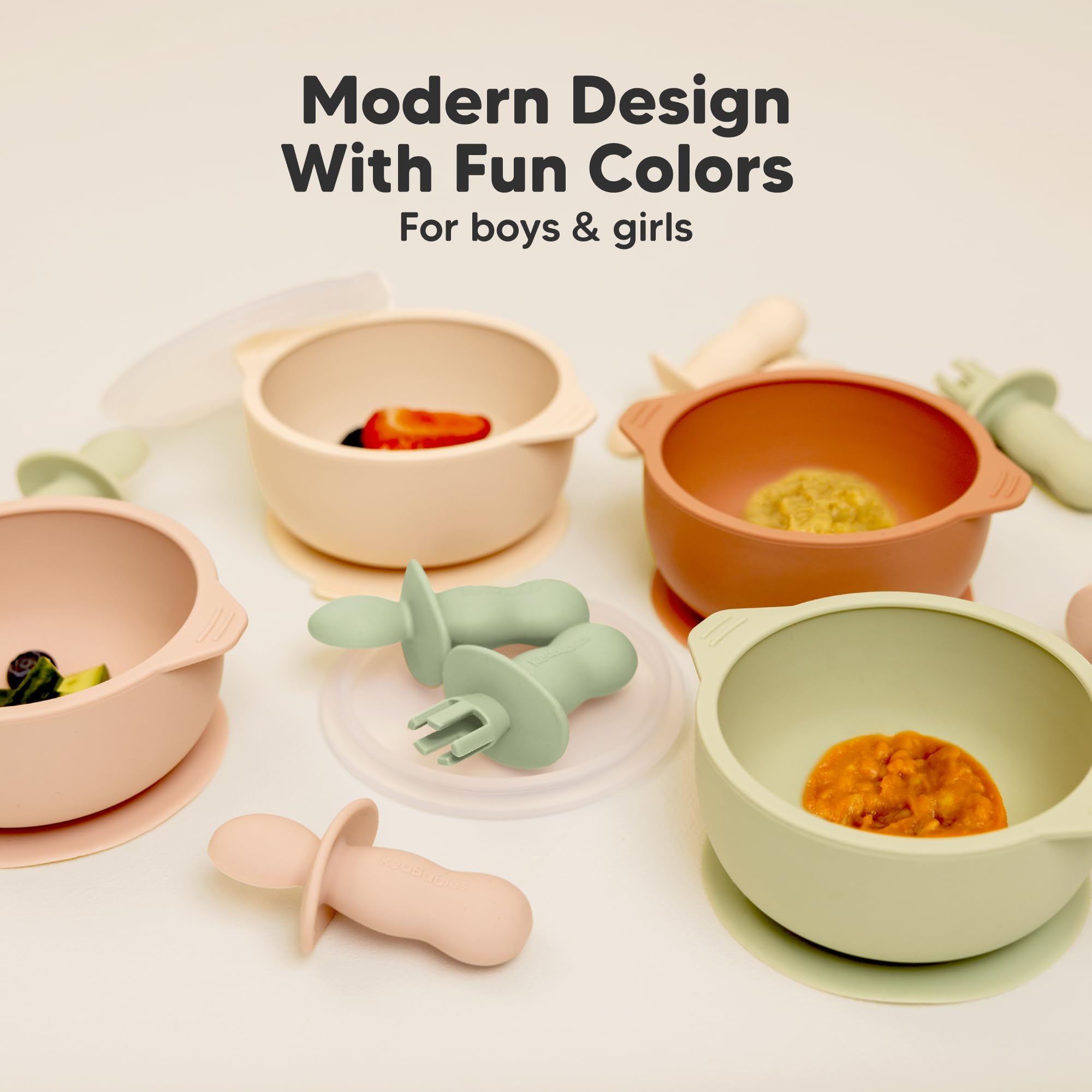 KeaBabies Lil' Prep set – Sage color complements modern high-chair setups