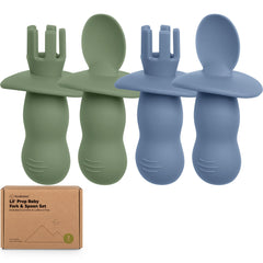 KeaBabies Lil’ Prep spoon and fork set in slate, ideal for teething and self-feeding.
