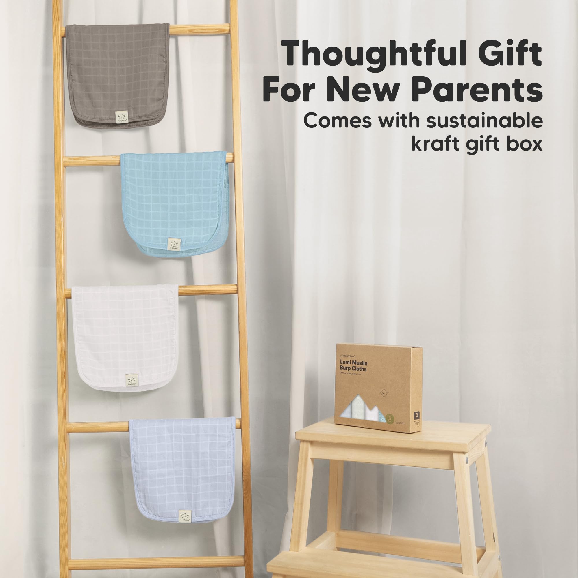 KeaBabies Lumi burp cloth stays wrinkle-free after washing for neatness.