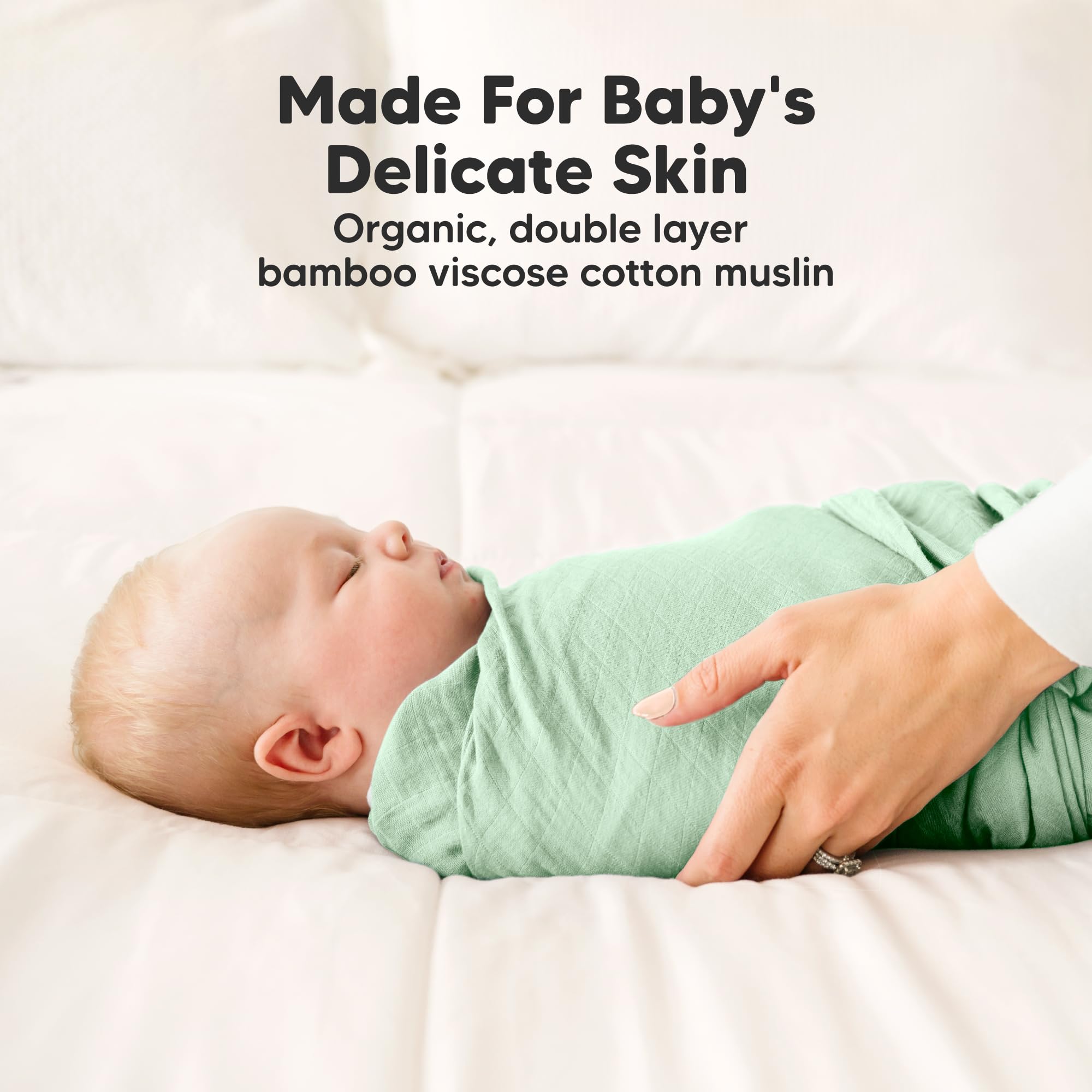 KeaBabies Lumi Muslin Swaddle, anti-shrink design keeps its shape.