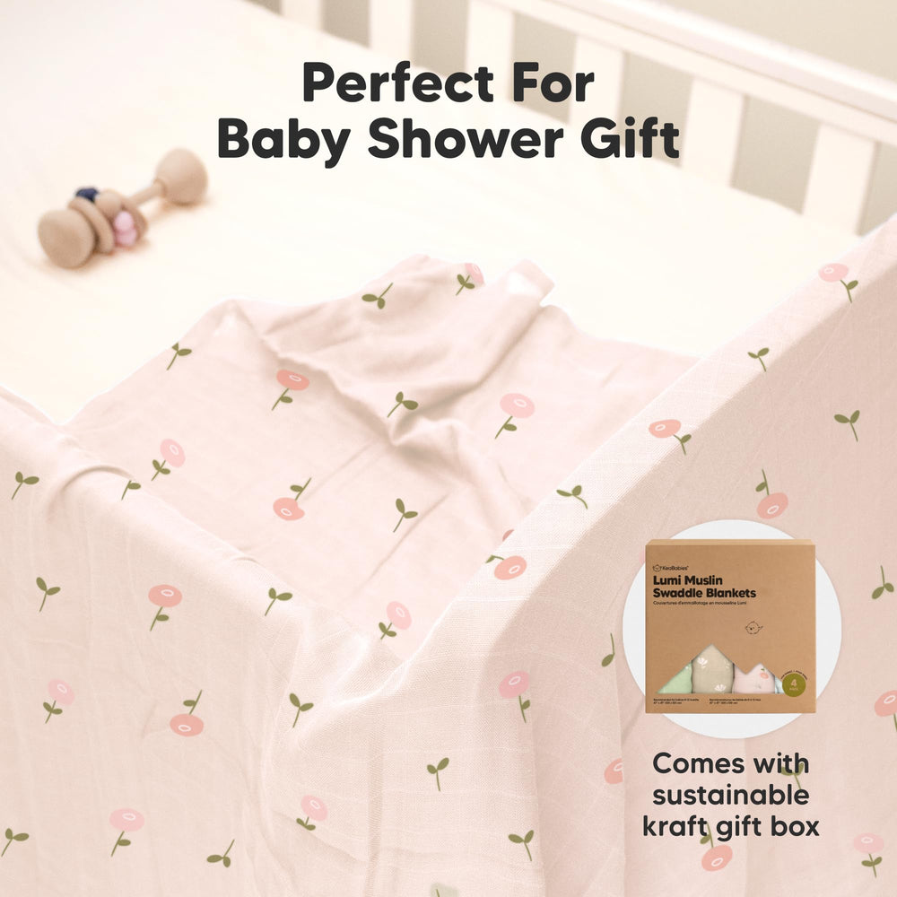 KeaBabies Lumi Muslin blanket size 47x47 inches; generous coverage as baby grows.