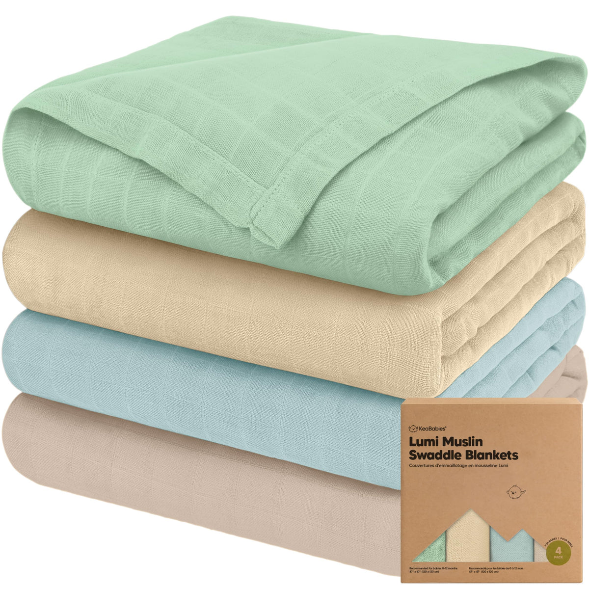 KeaBabies Lumi Muslin Swaddle blanket, soft texture for newborn cuddle and comfort.