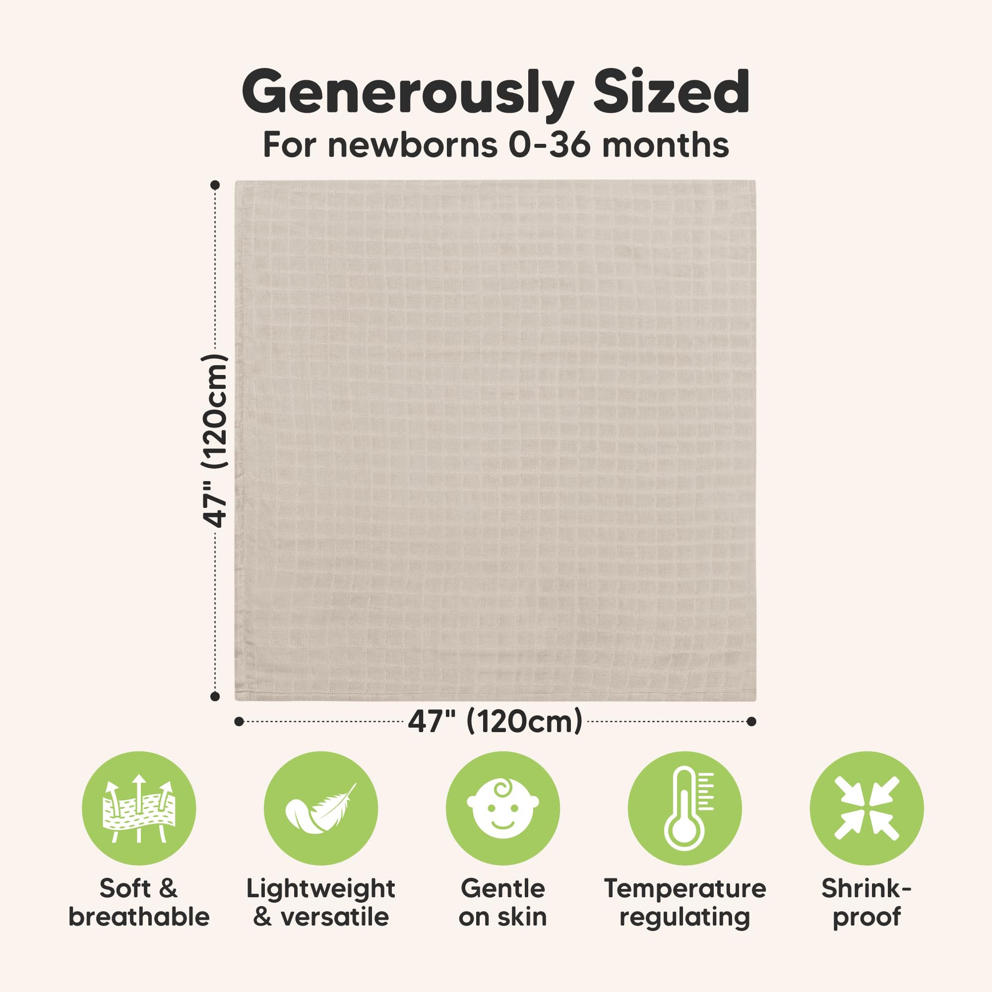 KeaBabies Lumi Muslin Swaddle, non-wrinkly material stays tidy after washes.