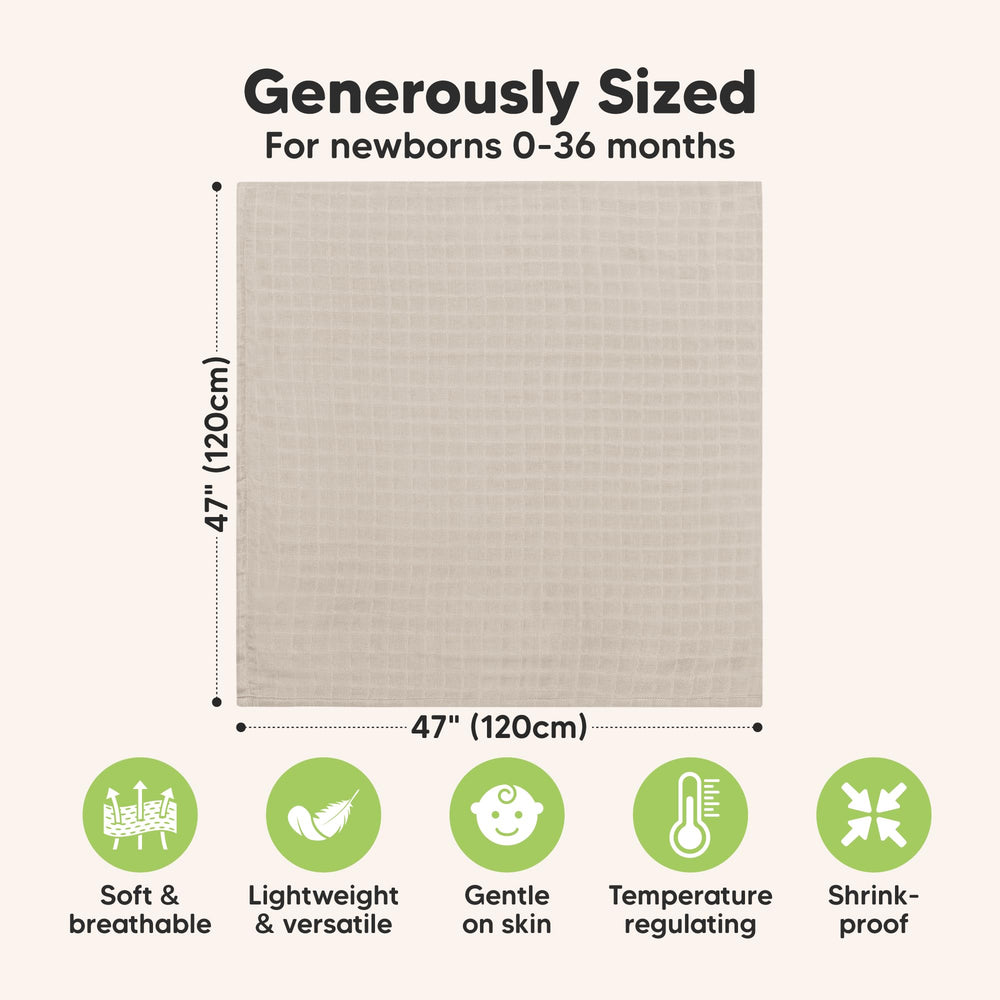 KeaBabies Lumi Muslin Swaddle, non-wrinkly material stays tidy after washes.