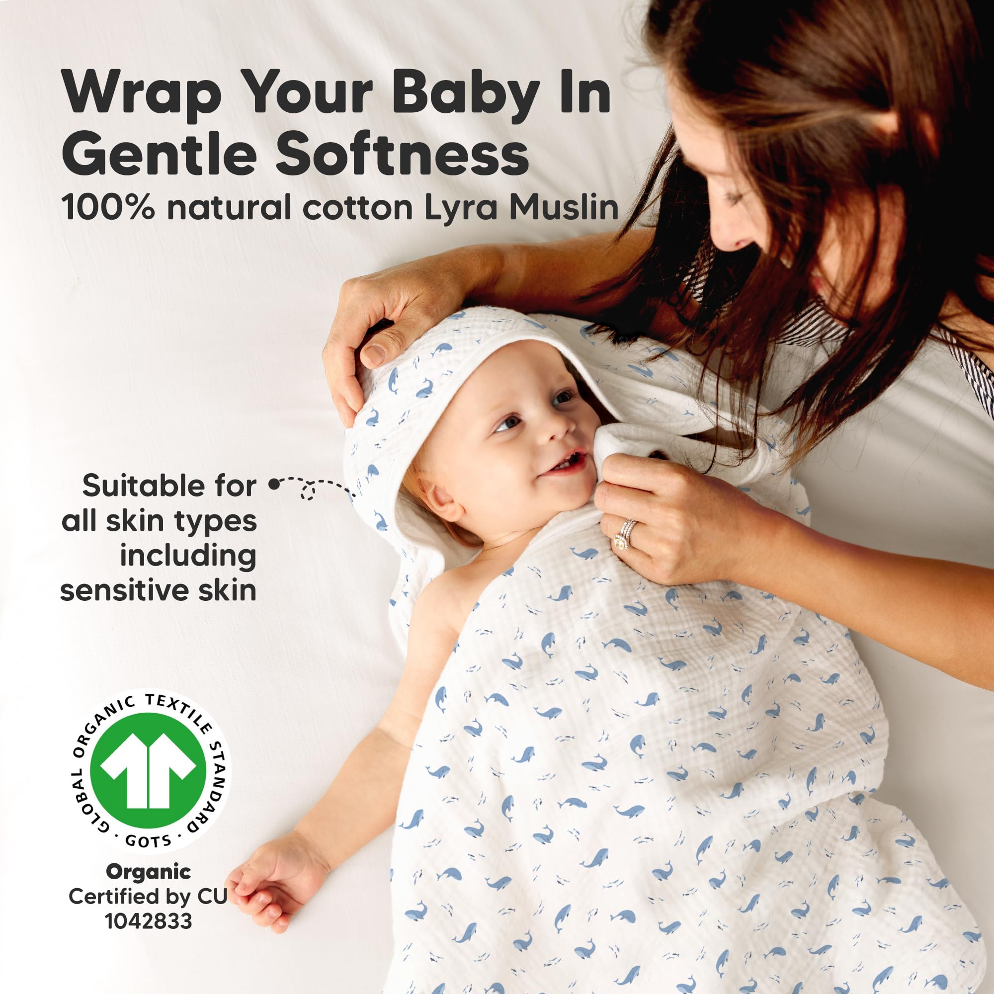 KeaBabies Lyra four-layer muslin towel shows high absorbency.