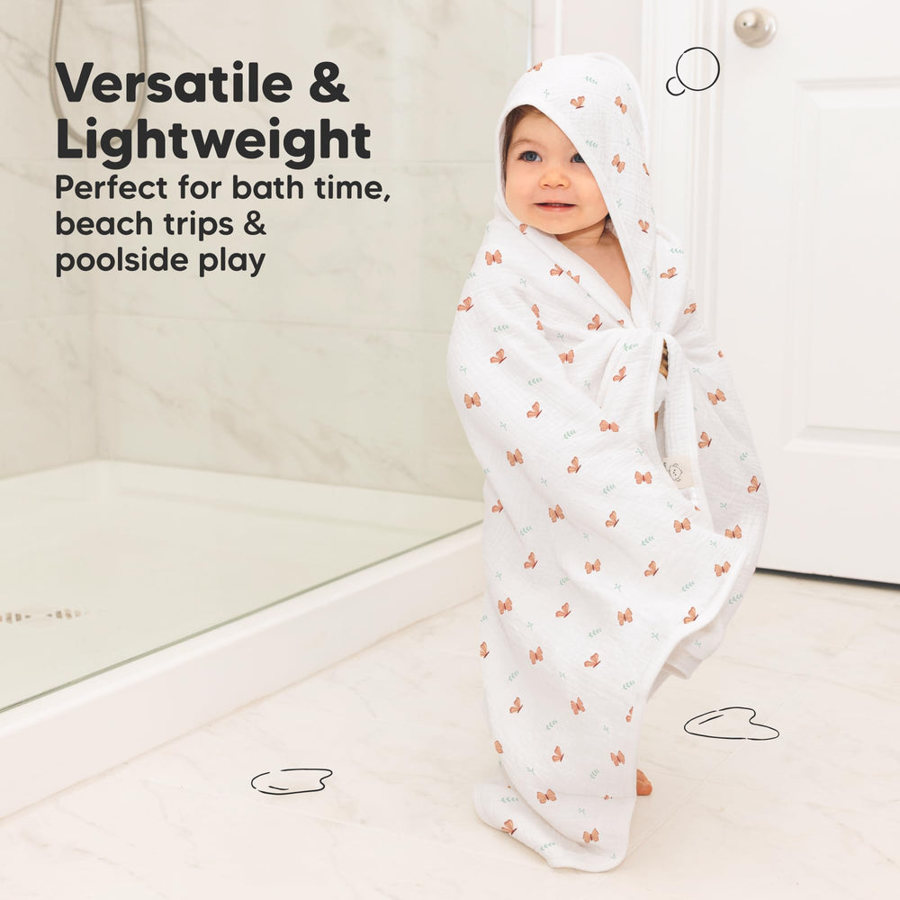 KeaBabies Lyra hooded towel Monarch is machine washable for easy care.