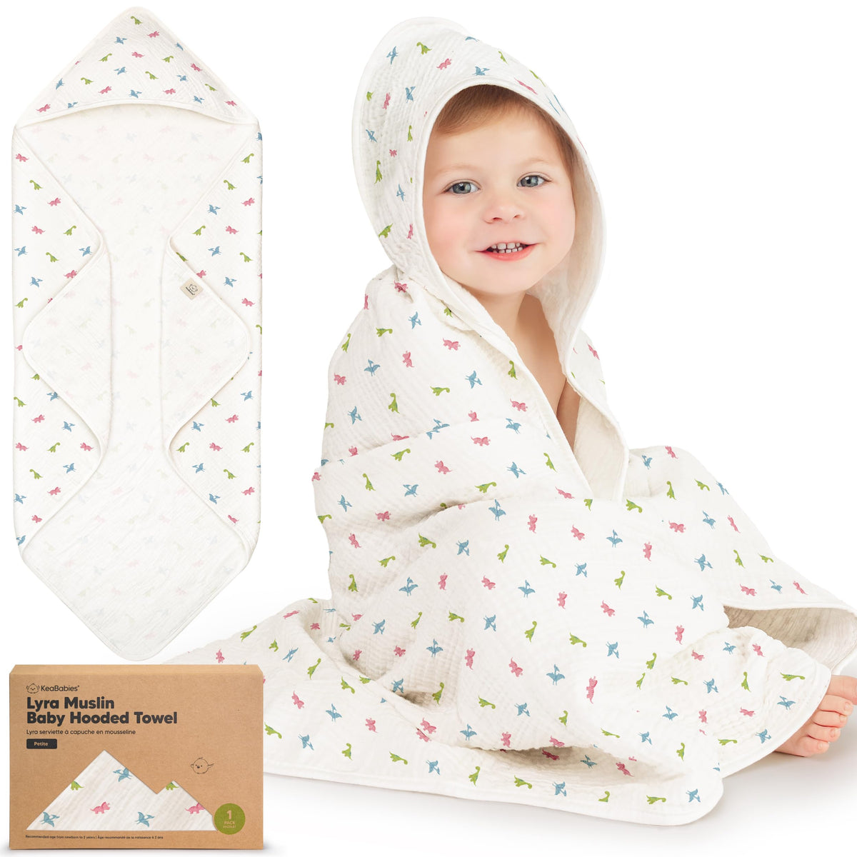 KeaBabies Lyra hooded towel main view, plush organic cotton softness for newborns.