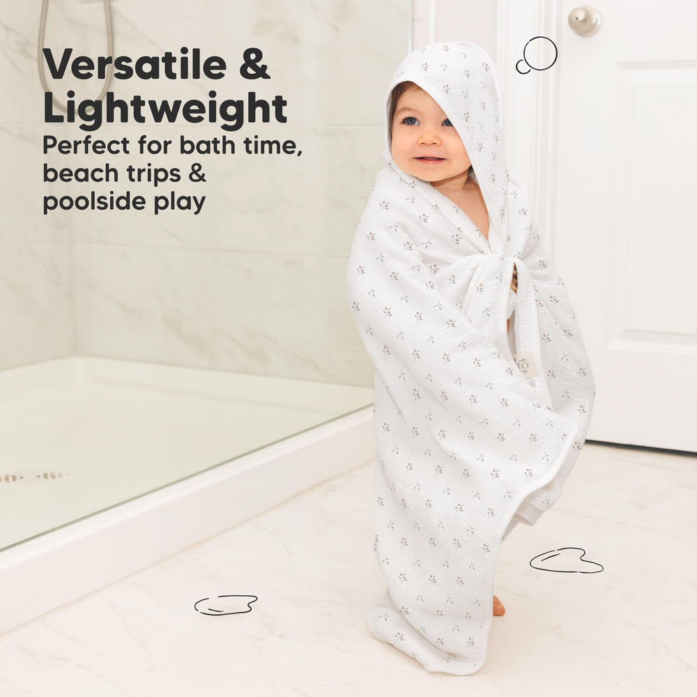 KeaBabies Lyra hooded towel size 35x35 fits newborns to toddlers.