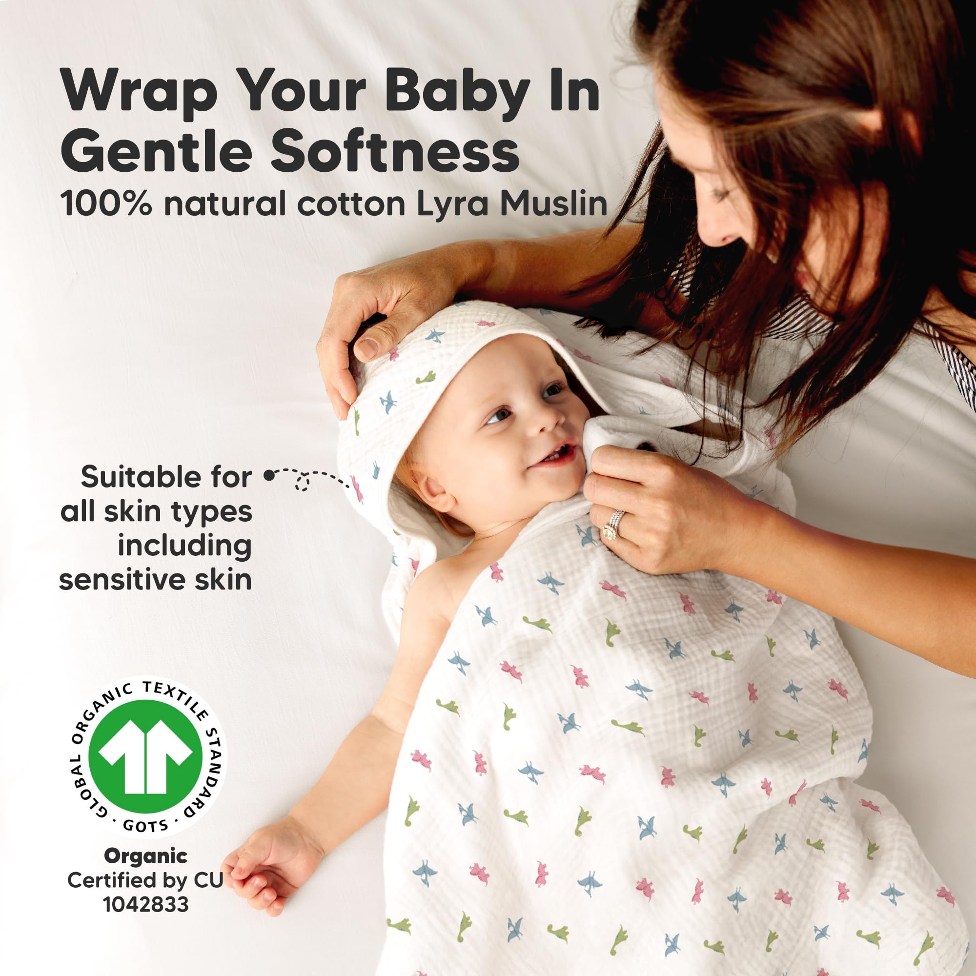 KeaBabies Lyra towel close-up shows soft muslin texture for gentle bath time.