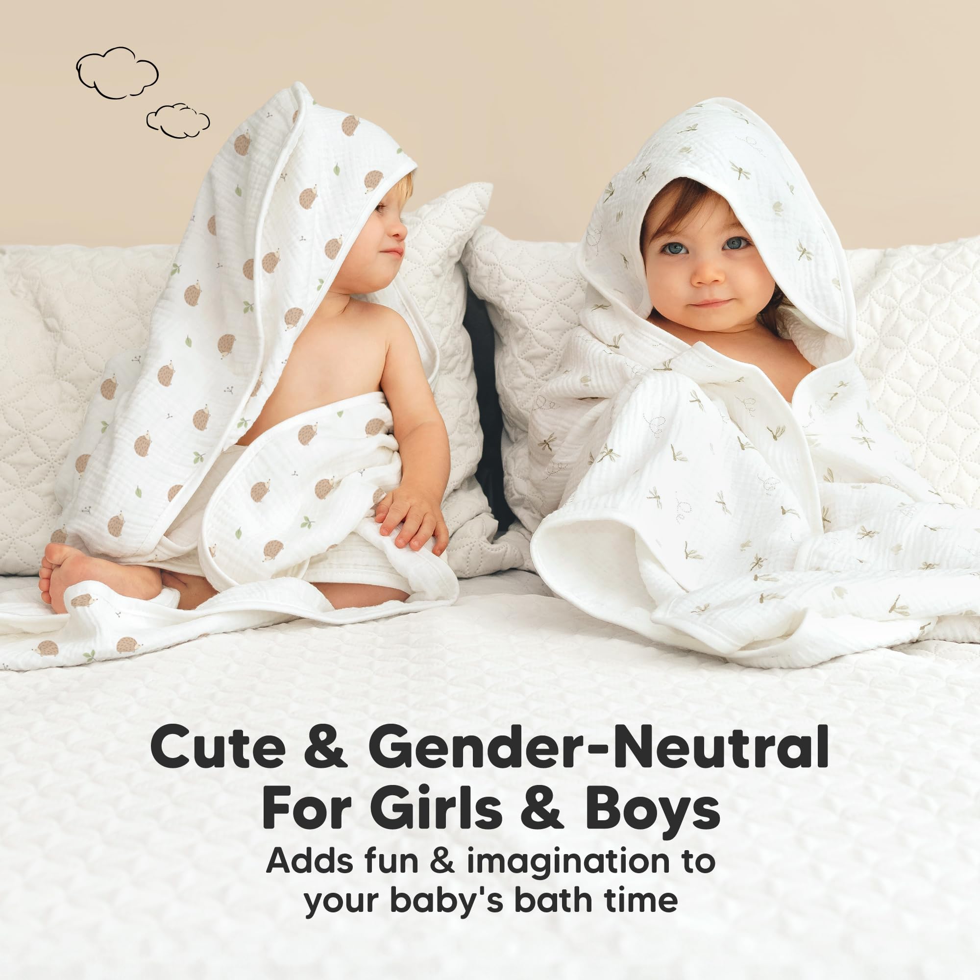 KeaBabies Lyra dries skin softly after bath in a cozy wrap.