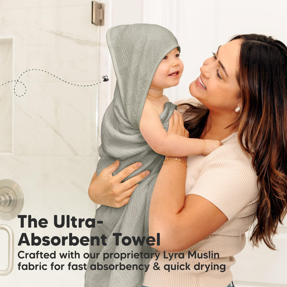 KeaBabies Lyra hooded towel graphite close-up, four-layer muslin texture