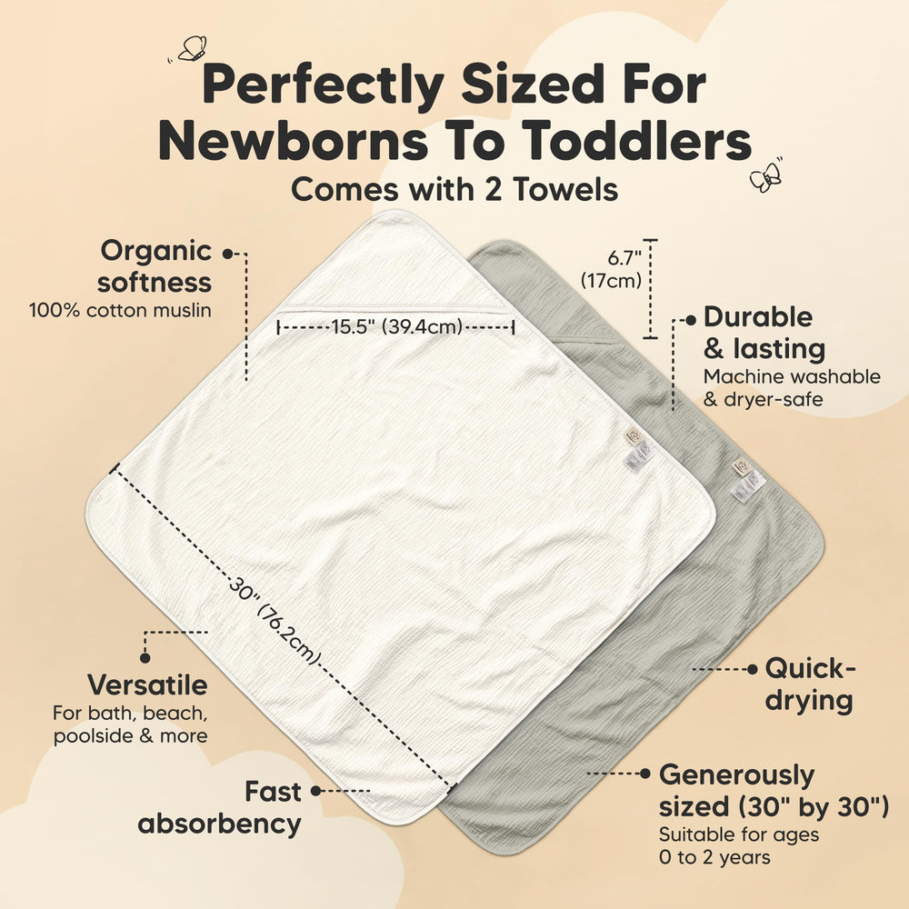 KeaBabies Lyra 35x35 towel, baby gently dries with four-layer absorbent muslin
