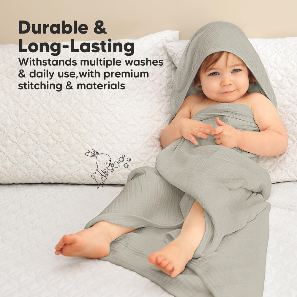 KeaBabies Lyra hooded towel during bath time, soft and breathable