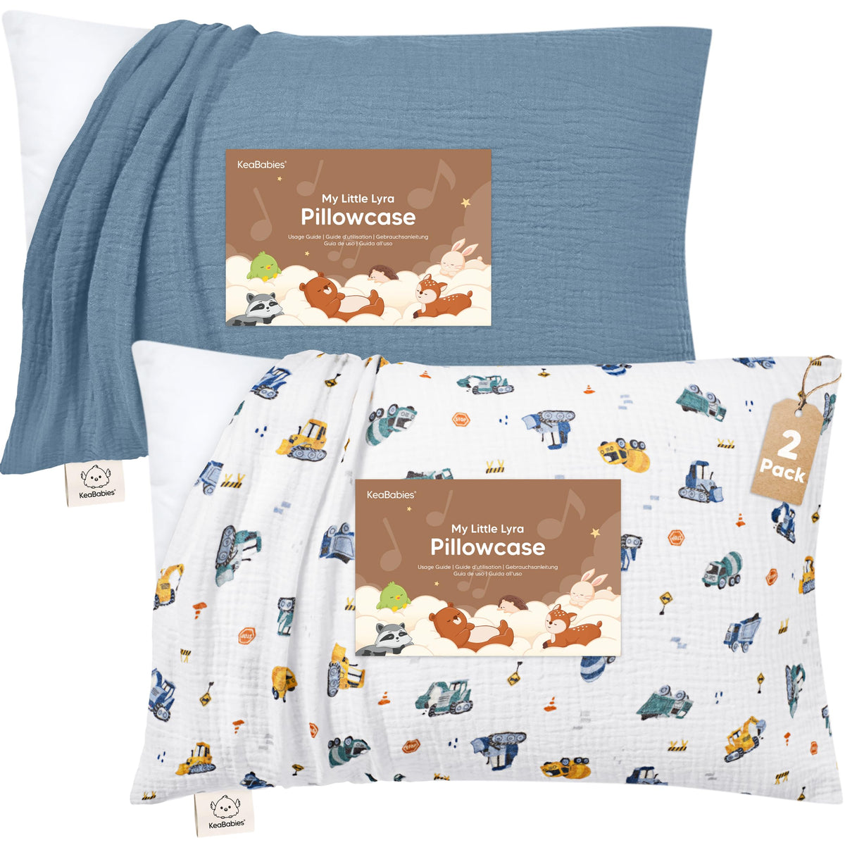 KeaBabies Lyra muslin pillowcase close-up shows breathable, soft fabric.
