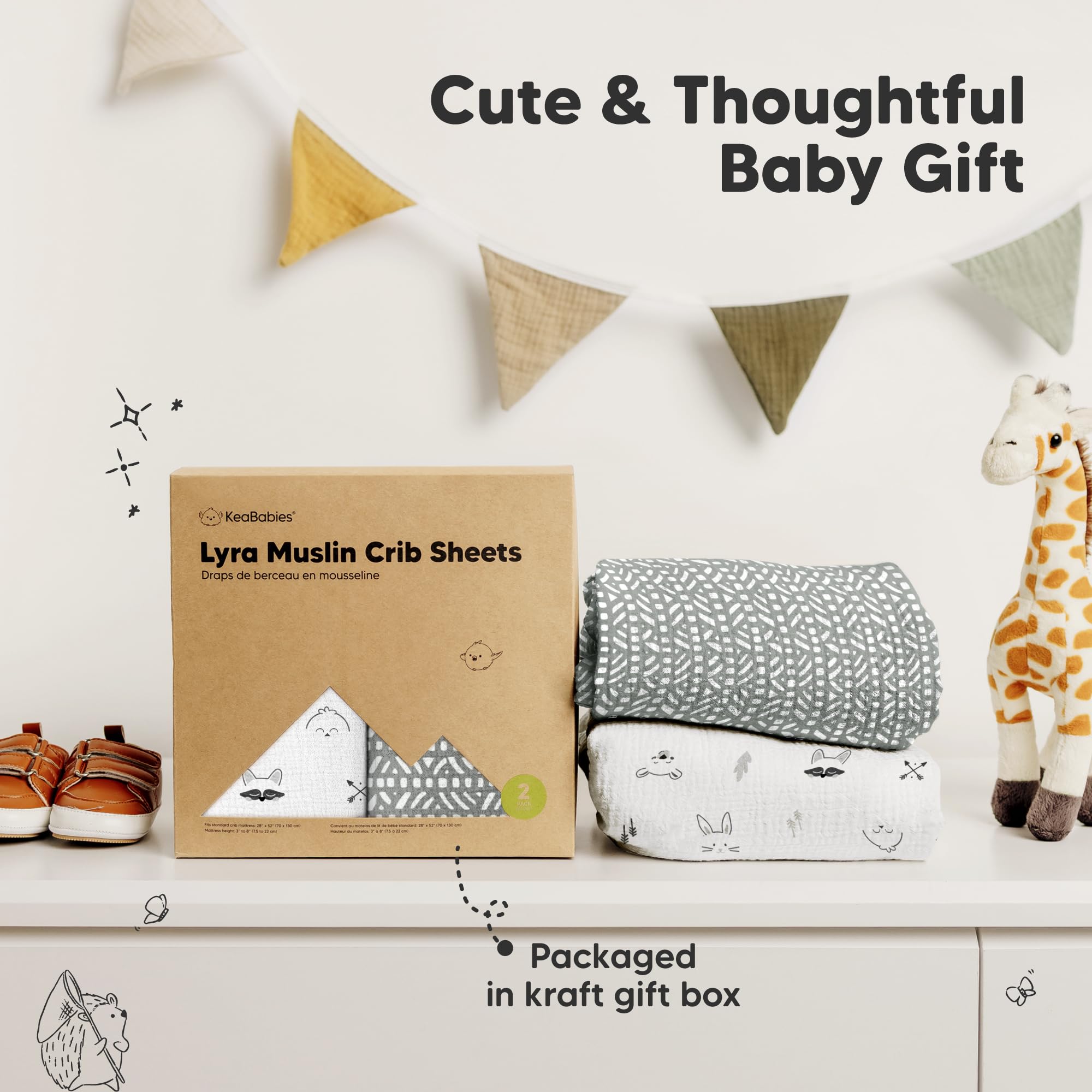KeaBabies Lyra Nordic neutral crib sheet for a calm nursery vibe