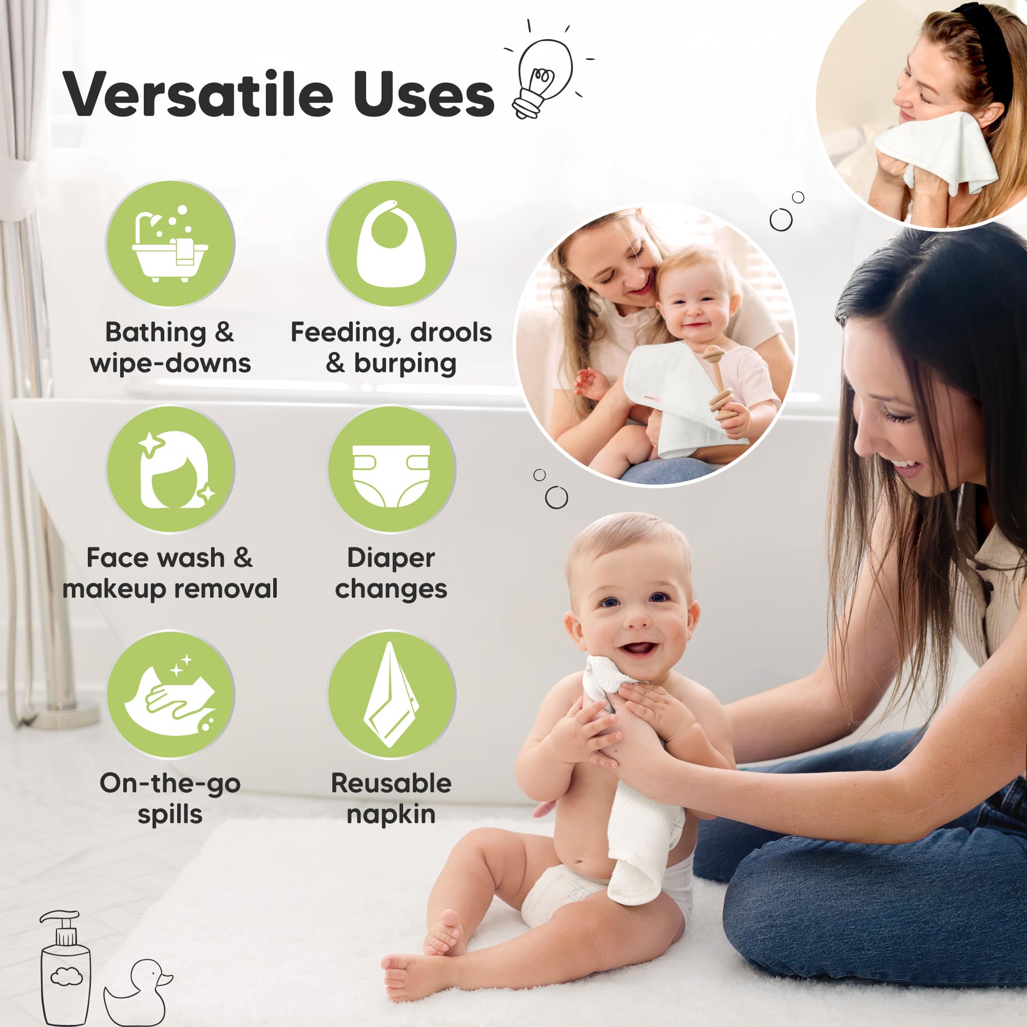 KeaBabies machine-wash and dryer-friendly washcloths for busy parents.