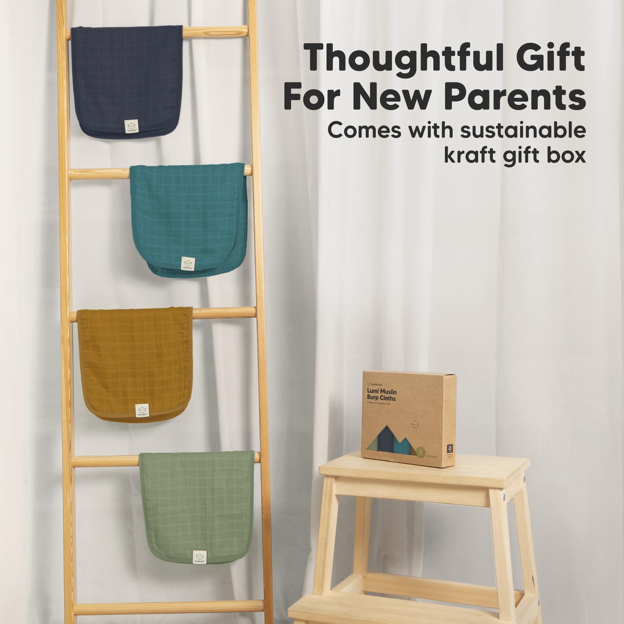 KeaBabies machine-washable and dryable burp cloths simplify laundry.