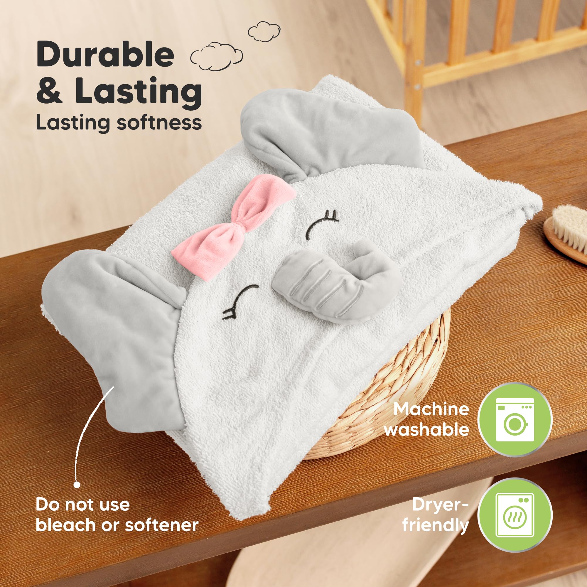 KeaBabies machine-washable towel remains soft after frequent washes