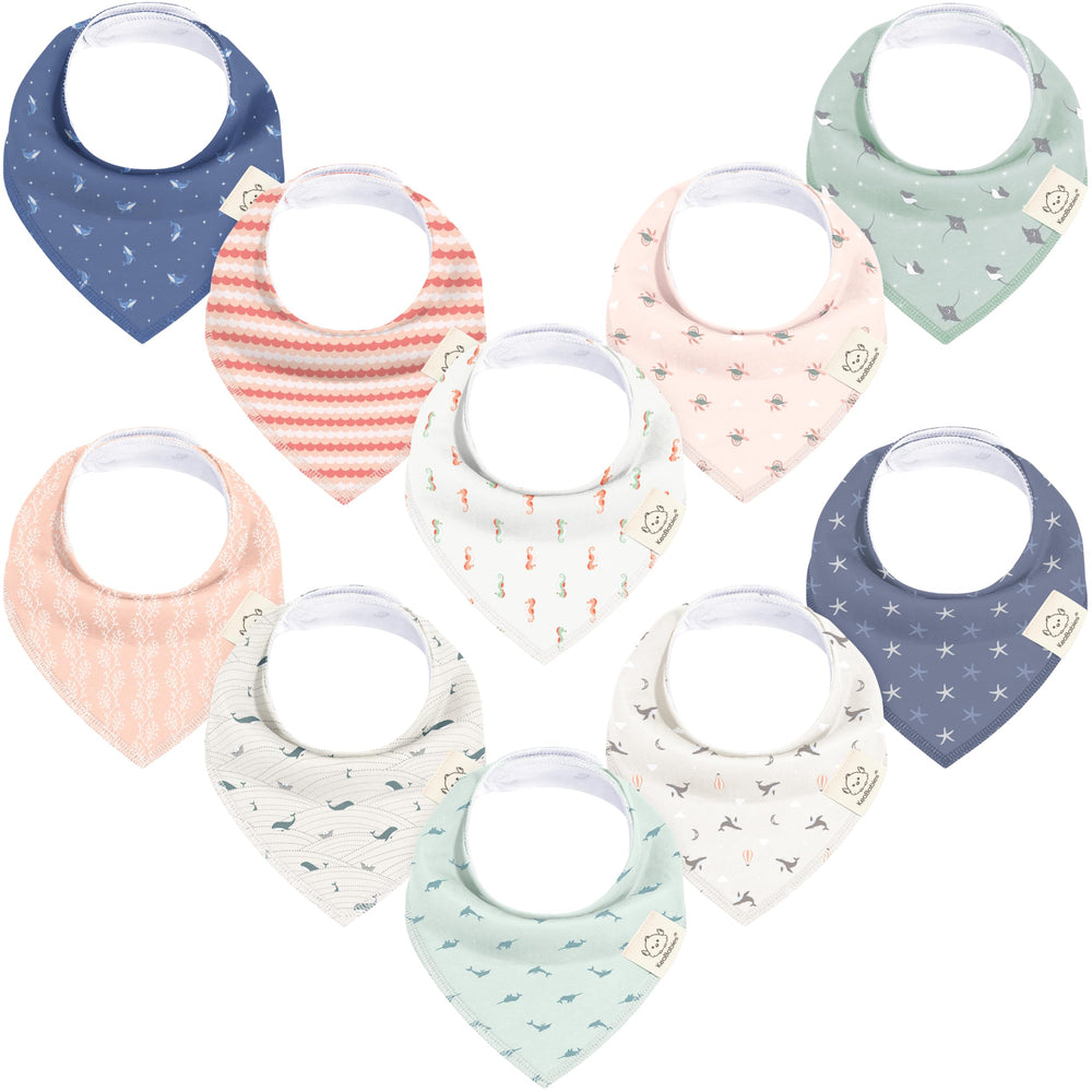KeaBabies Marine Muse bandana bibs pack with vibrant prints for everyday drool