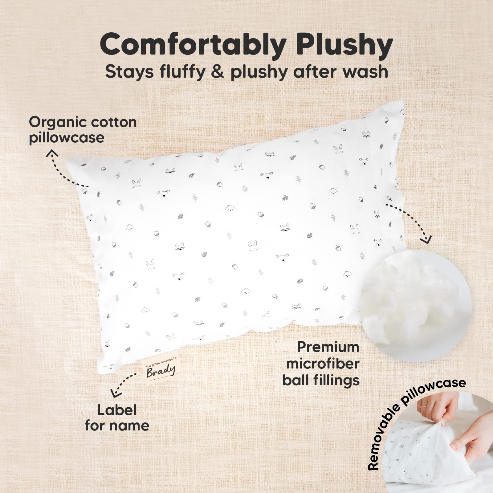 KeaBabies Mini Toddler Pillow Close-up reveals soft fabric and comfortable filling.