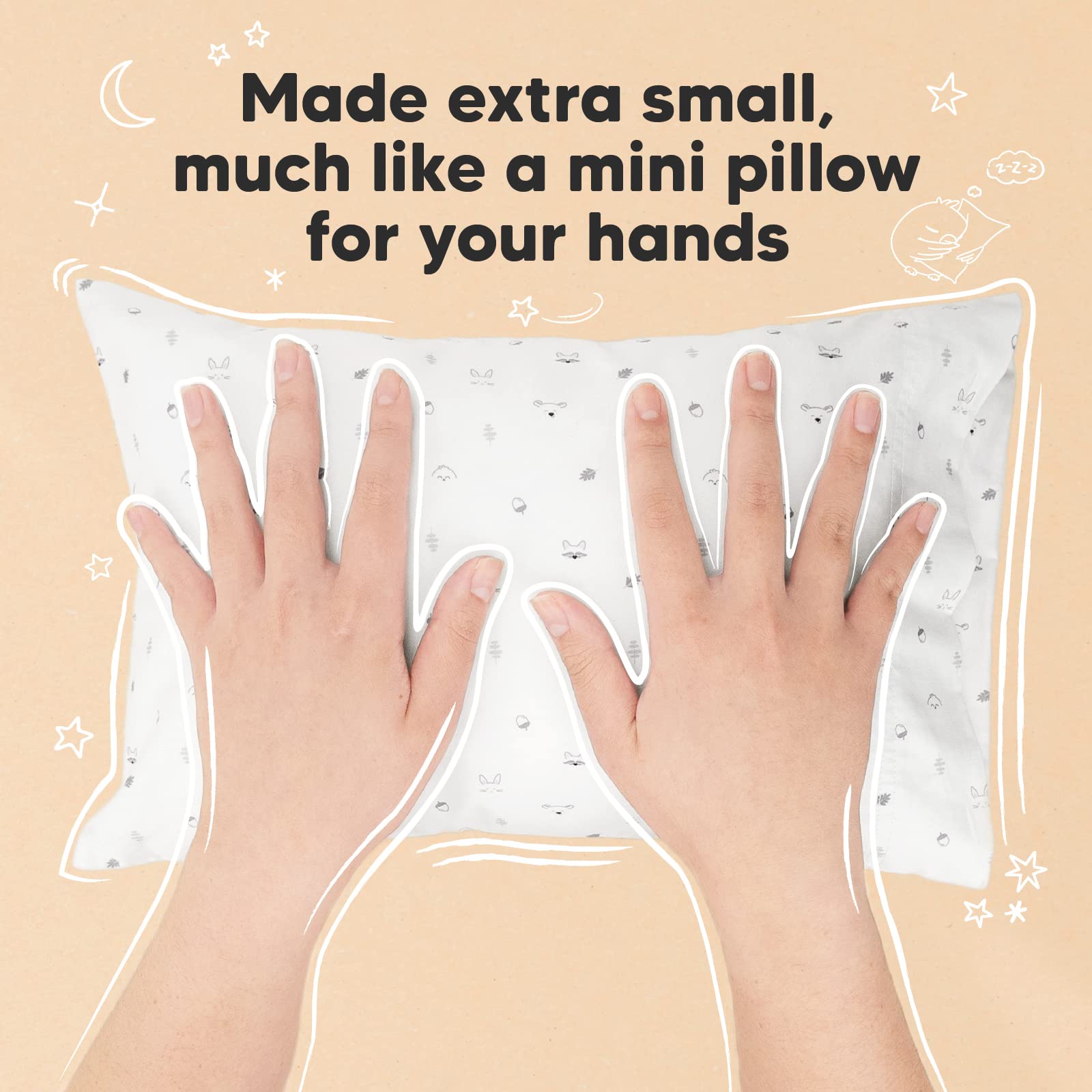 KeaBabies Mini Toddler Pillow Ergonomic Support illustrates spine-friendly alignment during sleep.