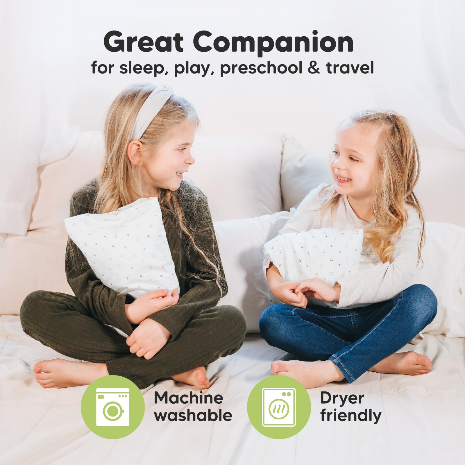 KeaBabies Mini Toddler Pillow Toddler Bed Size fits neatly on small beds for restful naps.
