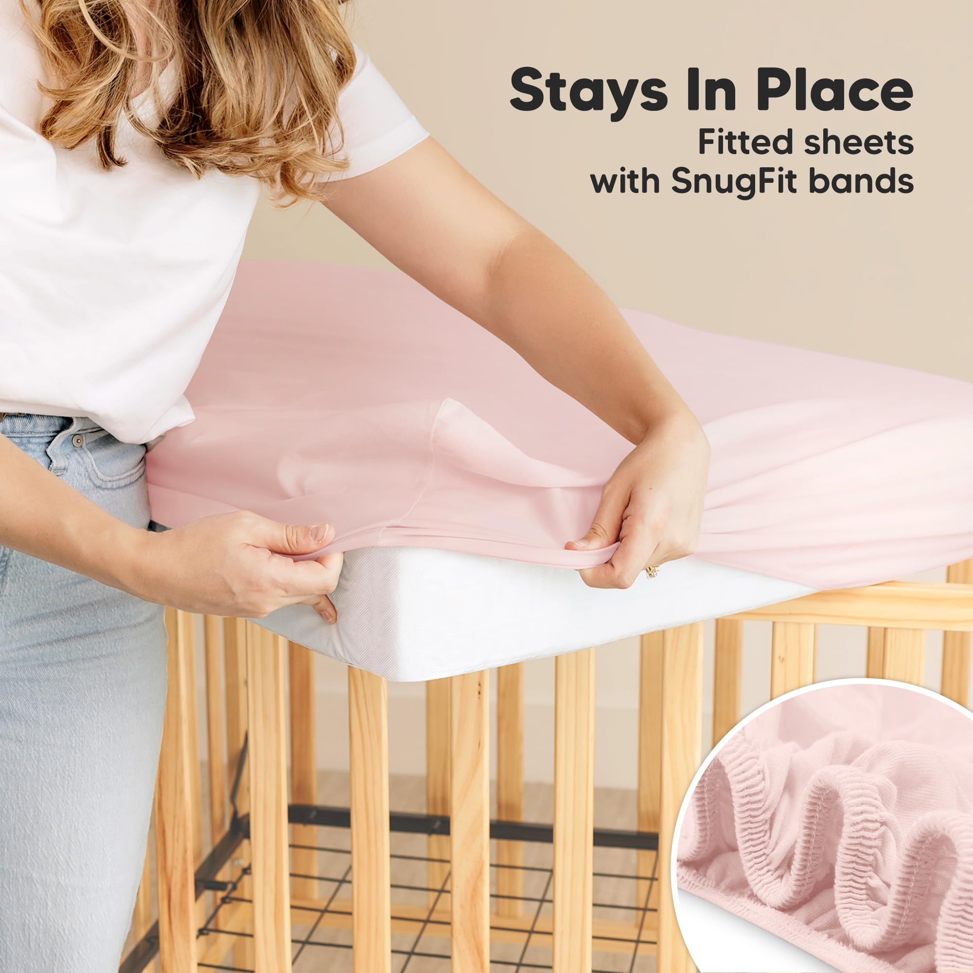Mist Rose KeaBabies crib sheets suit a gender-neutral nursery.