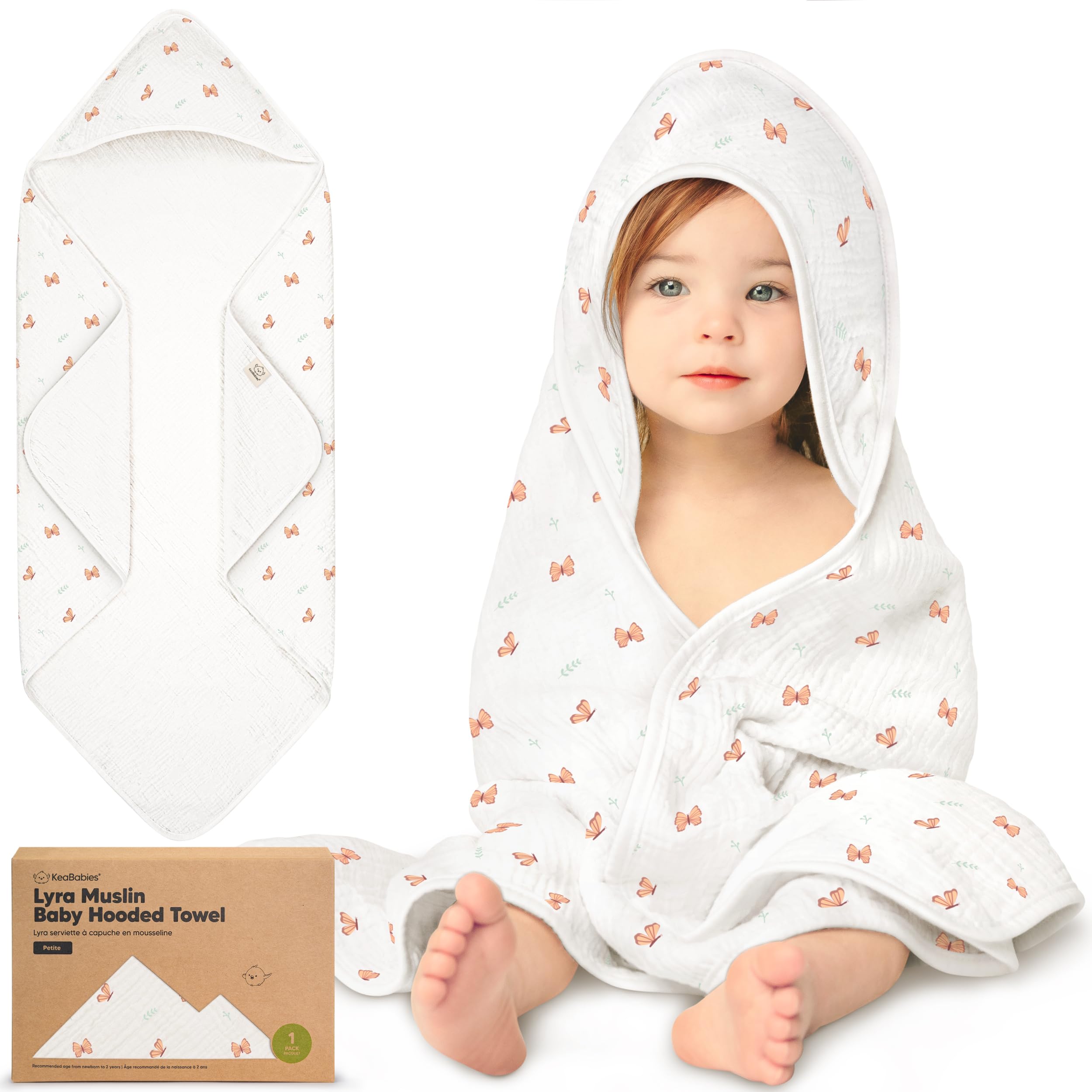 KeaBabies Monarch hooded towel showcases plush organic cotton for gentle newborn drying.